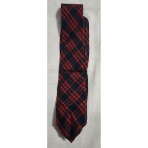 Michael Reed Designer Collection Red Navy Blue Plaid Wool Cotton Blend Necktie